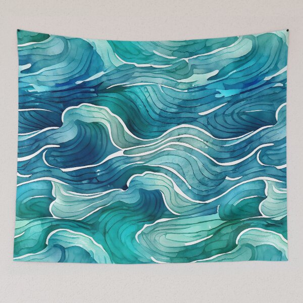 Item preview, Abstract Watercolor Waves Sea Ocean Blues, Greens and Aqua Colors Bathroom Design designed and sold by ClairesPatterns.