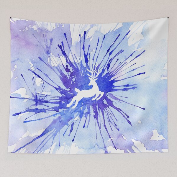 Item preview, Winter dance Jumping deer on watercolor splashes designed and sold by Wolshebnaja.