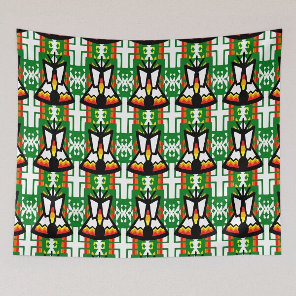 Item preview, Green / Fire Color / White Tipi Native Blanket Print designed and sold by JMWCD.