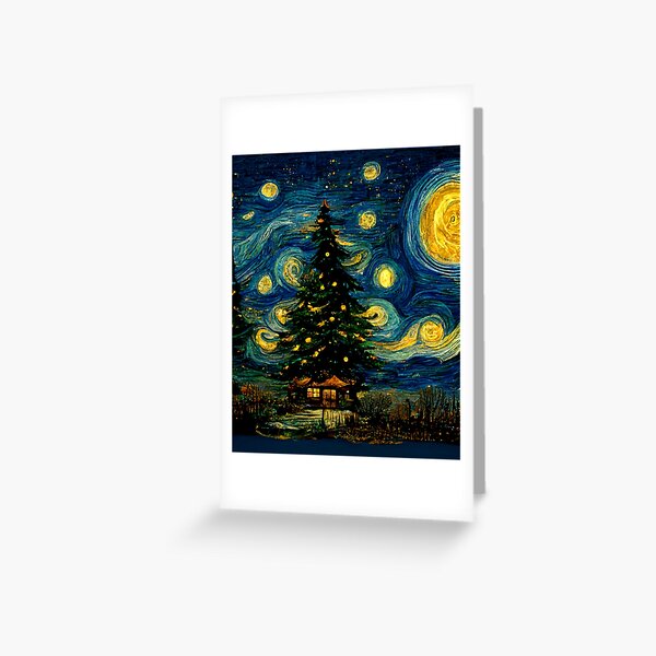 Vista previa del artículo con la obra «Van Gogh Navidad Pintura Noche estrellada Remake», diseñado y vendido por CandyDroidMerch.