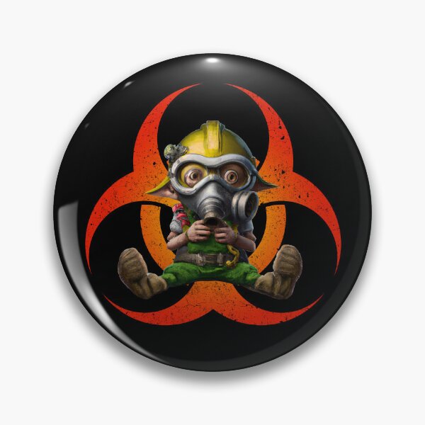 Item preview, Cute Toxic goblin with biohazard symbol wearing gas mask to prevent toxins designed and sold by Dreamakerstudio.