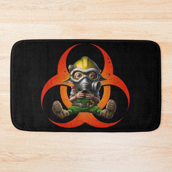 Item preview, Cute Toxic goblin with biohazard symbol wearing gas mask to prevent toxins designed and sold by Dreamakerstudio.
