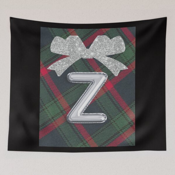 Item preview, Glorious Red and Green Plaid with  Glittering Bow and Puff Initial-Z designed and sold by SunMoonBeyond.
