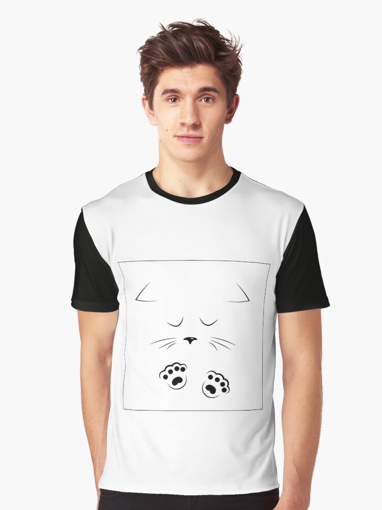 Black Outline Drawing Sad Cat Face With Paws Graphic T Shirt By Alexx60