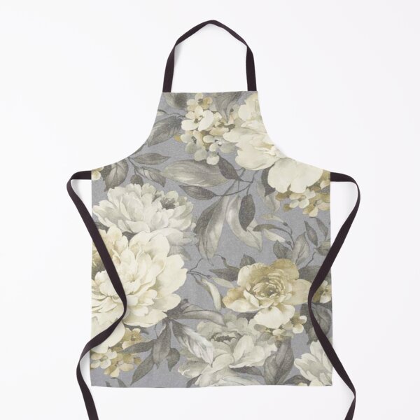 Item preview, Vintage Floral Grey White Yellow Flowers English Gardenia Grey and Ochre designed and sold by WearWolfDesigns.