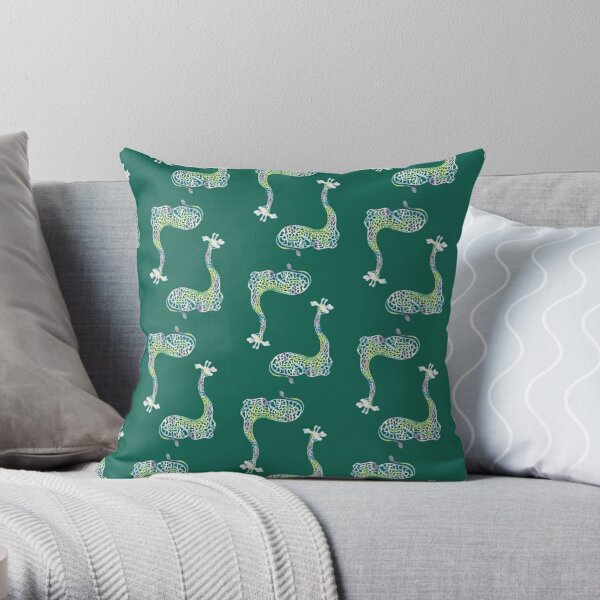 Mr. Cool Giraffe Tight Pattern on Deep Teal Green Throw Pillow