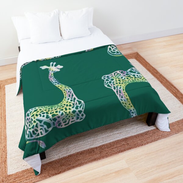 Mr. Cool Giraffe Tight Pattern on Deep Teal Green Comforter