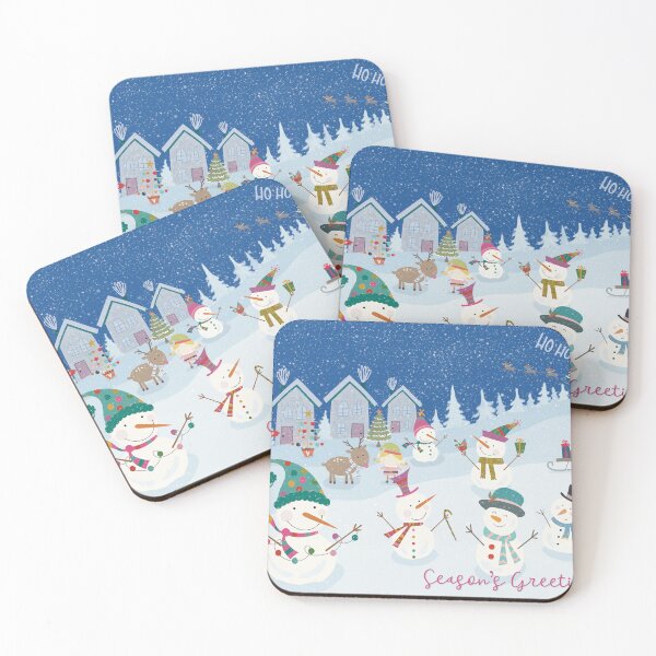 Item preview, Cute wintery landscape with the happy Snowmen having Christmas partytime in the snow designed and sold by marina63.