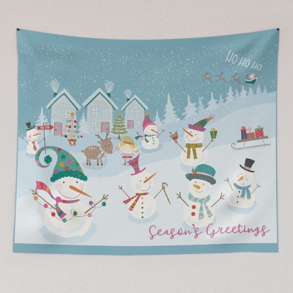 Item preview, Cute wintery landscape with the happy Snowmen having Christmas partytime in the snow designed and sold by marina63.