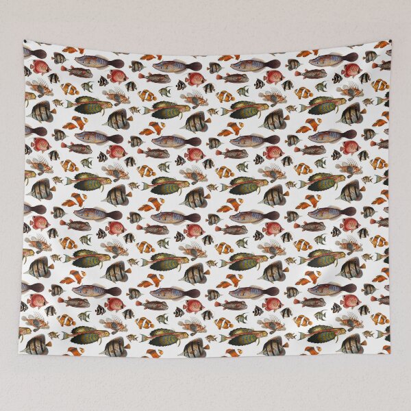 Aperçu de l'œuvre Poissons tropicaux colorés à partir de motifs de récifs coralliens exotiques (clair/blanc) créée et vendue par andydavistech.