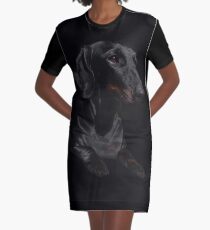 BLACK DACHSHUND ON BLACK Graphic T-Shirt Dress