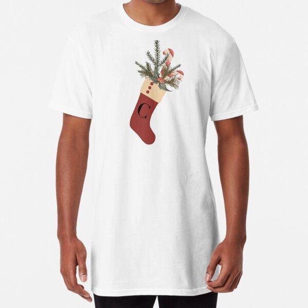 Christmas full of Joy Stocking Monogram “C” initial Long T-Shirt