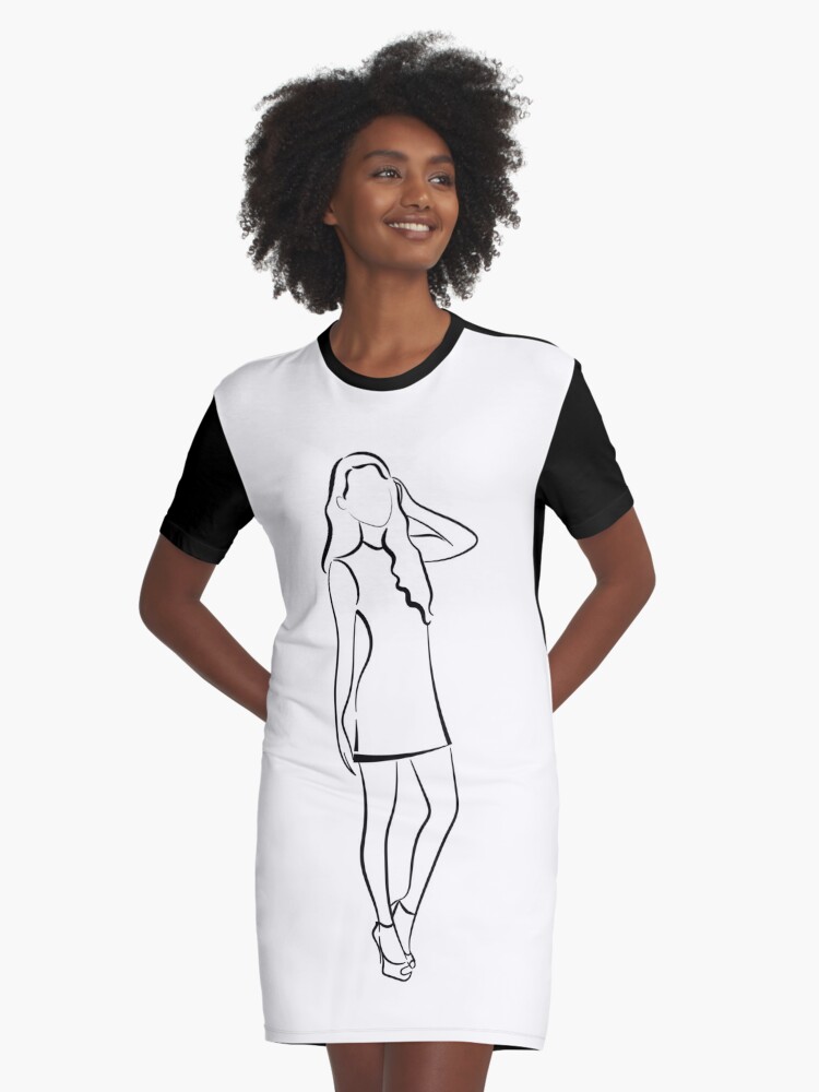 Outline Drawing Of Young Woman Graphic T Shirt Dress By Alexx60