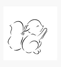 black outline cute squirrel on white background Photographic Print