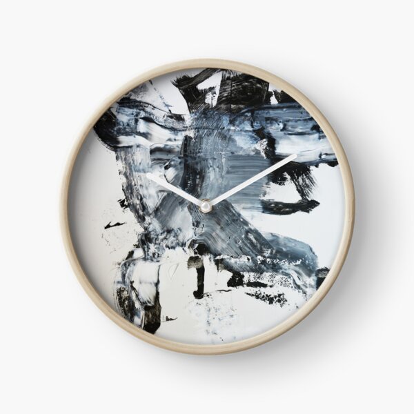 Black and white abstract modern painting print Clock