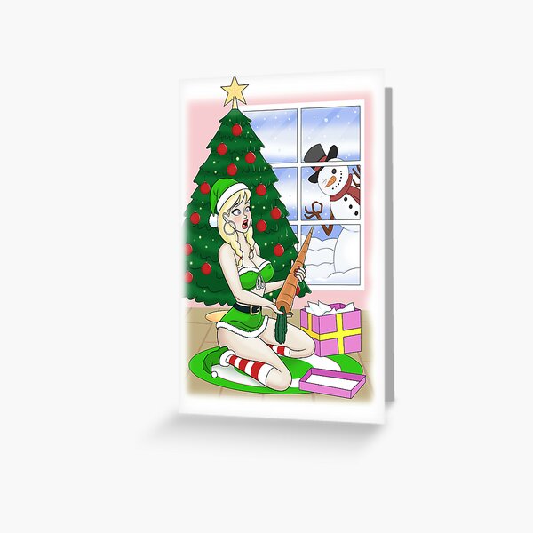 Item preview, Christmas pinup naughty elf and snowman designed and sold by MACYMUFFINTOP.