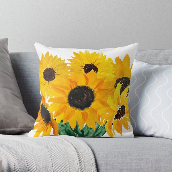 Painted sunflower bouquet Throw Pillow