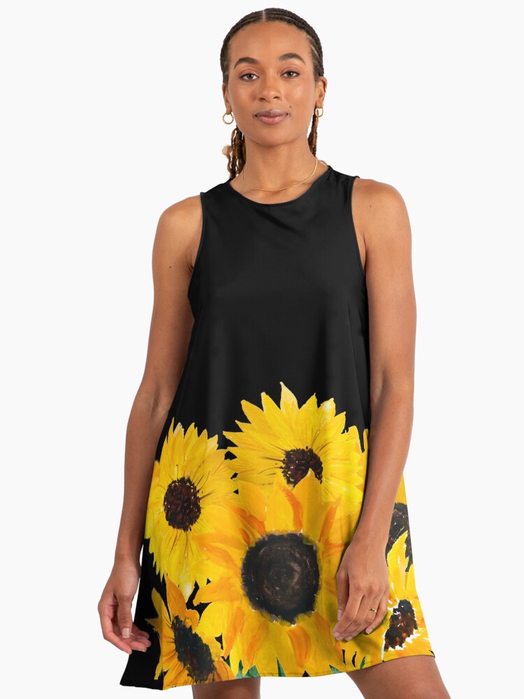 Painted Sunflower Bouquet Sunflower A-Line Dress Painted Sunflower Bouquet Sunflower A-Line Dress