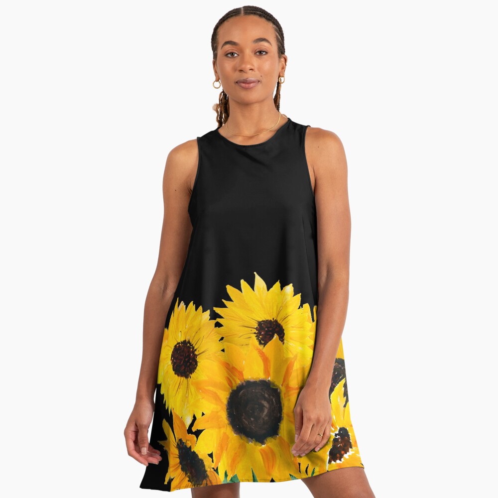 Painted Sunflower Bouquet Sunflower A-Line Dress