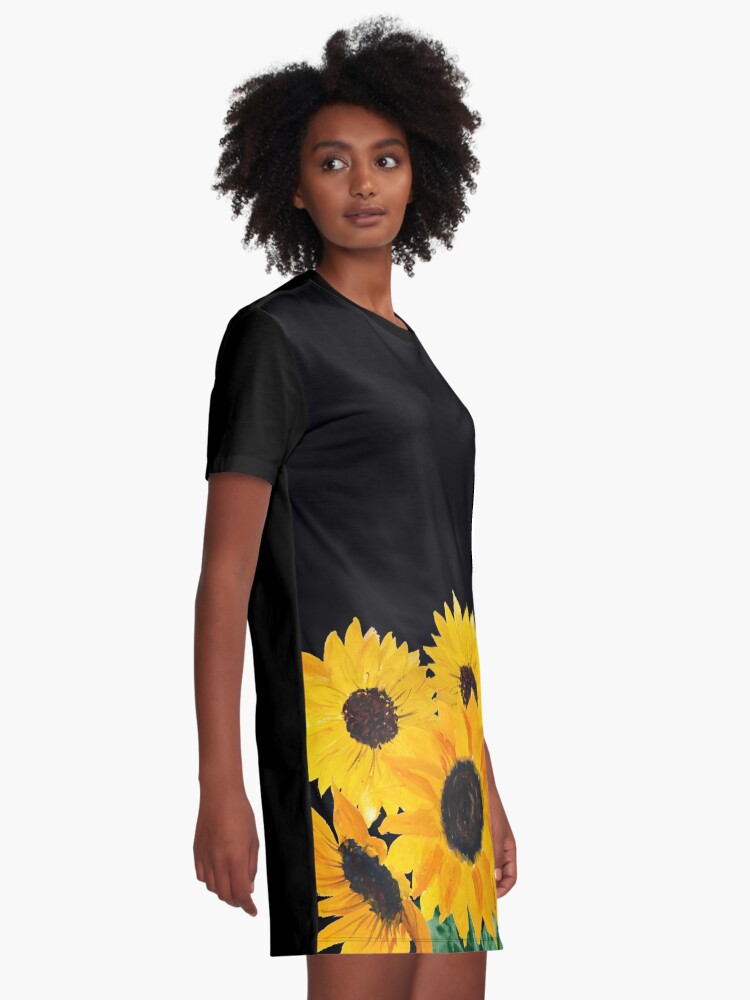 Alternate view of Painted sunflower bouquet Graphic T-Shirt Dress