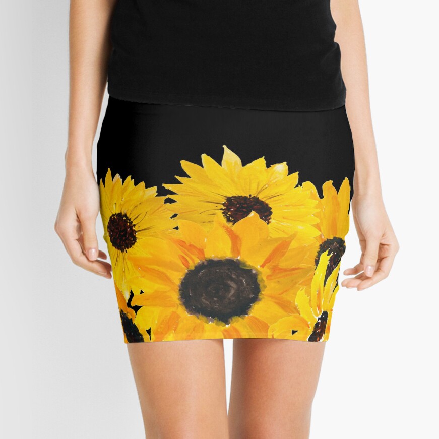 Painted sunflower bouquet Mini Skirt