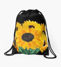 Painted sunflower bouquet Drawstring Bag