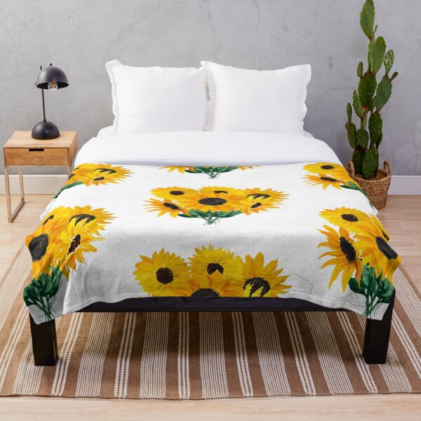 Painted sunflower bouquet Throw Blanket