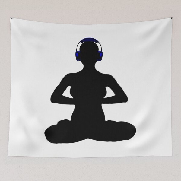 Item preview, Meditating Woman w/ Blue Headphones Silhouette designed and sold by RealmsBeyond.