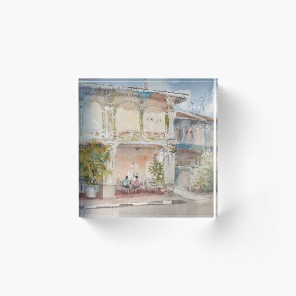 Item preview, Having coffee at Koon Seng,Singapore Peranakan Houses watercolor  designed and sold by Almondtree.