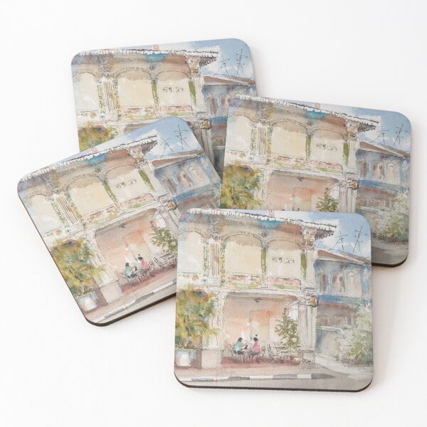 Item preview, Having coffee at Koon Seng,Singapore Peranakan Houses watercolor  designed and sold by Almondtree.