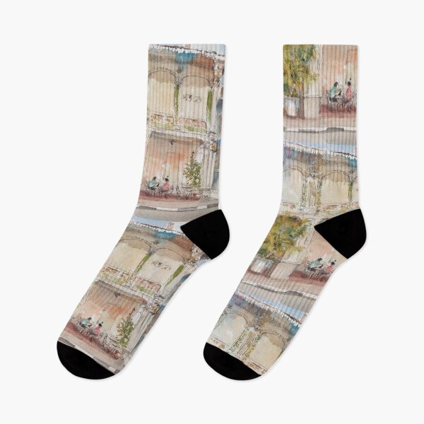 Item preview, Having coffee at Koon Seng,Singapore Peranakan Houses watercolor  designed and sold by Almondtree.