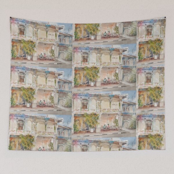 Item preview, Having coffee at Koon Seng,Singapore Peranakan Houses watercolor  designed and sold by Almondtree.