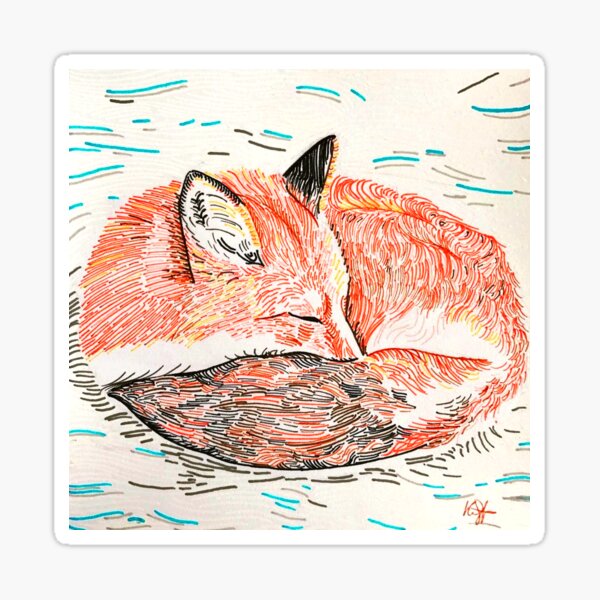 Sleeping Fox in the Snow Sticker