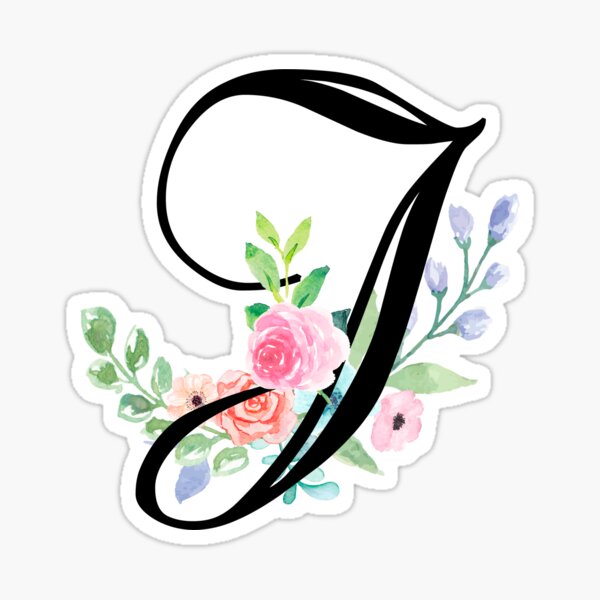 Girly Watercolor Floral Initial - J Sticker