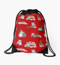 Festive Felines (Christmas Cats) Drawstring Bag