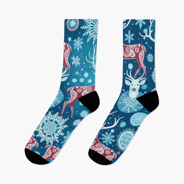 Item preview, UGLY CHRISTMAS REINDEER AND SNOWFLAKE SOCKS Midjourney AI Artwork designed and sold by davidjulie.