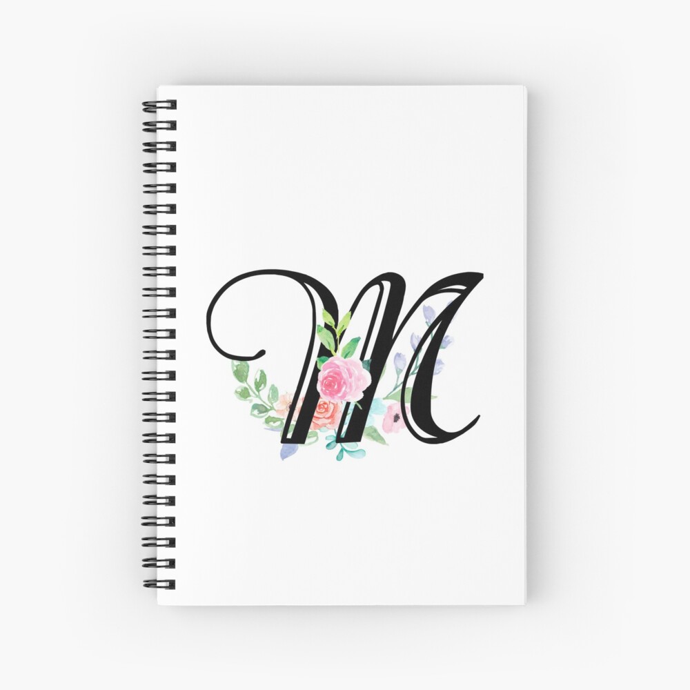 Girly Watercolor Floral Initial - M. Spiral Notebook