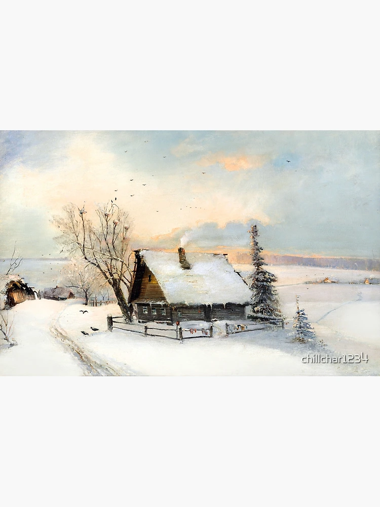 Vintage Painting Winter House Landscape Watercolor Signed store American Snow Rural