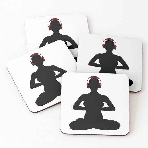 Item preview, Meditating Woman w/ Red Headphones Silhouette designed and sold by RealmsBeyond.