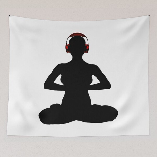 Item preview, Mujer meditando con silueta de auriculares rojos designed and sold by RealmsBeyond.