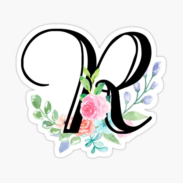 Girly Watercolor Floral Initial - R Sticker
