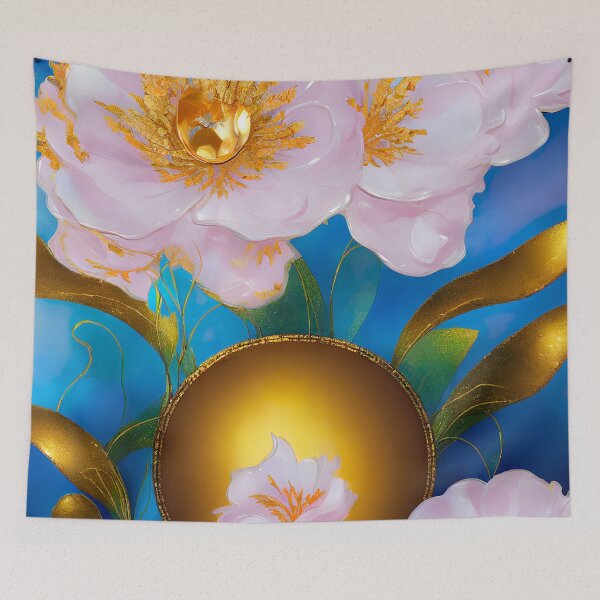 Item preview, Pearlescent Flowers Gold Pinks designed and sold by @adorcharm Modern & Classic AI Art.