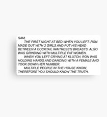 Anonymous Letter to Sammi Canvas Print