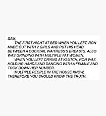 Anonymous Letter to Sammi Photographic Print