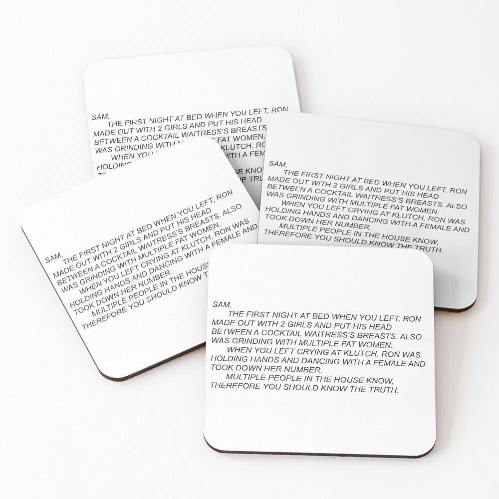 Anonymous Letter to Sammi Coasters (Set of 4)