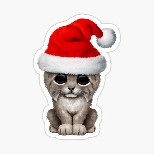 Cute Lynx Cub Wearing a Santa Hat Sticker