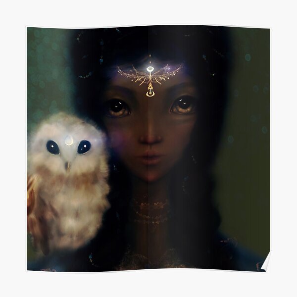 Black Fairy Witch Owl Illustration Poster