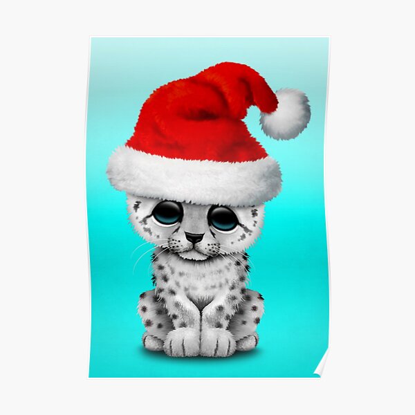 Cute Snow Leopard Cub Wearing A Santa Hat Poster By Jeffbartels Redbubble