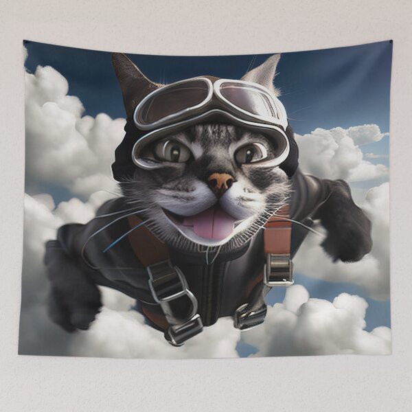 Item preview, Cat skydiving and he loves it designed and sold by RK - Shop.