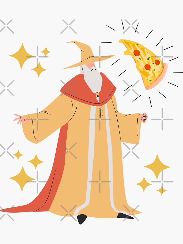 "Pizza Wizard and magic of Pizza Wizard" Sticker for Sale by